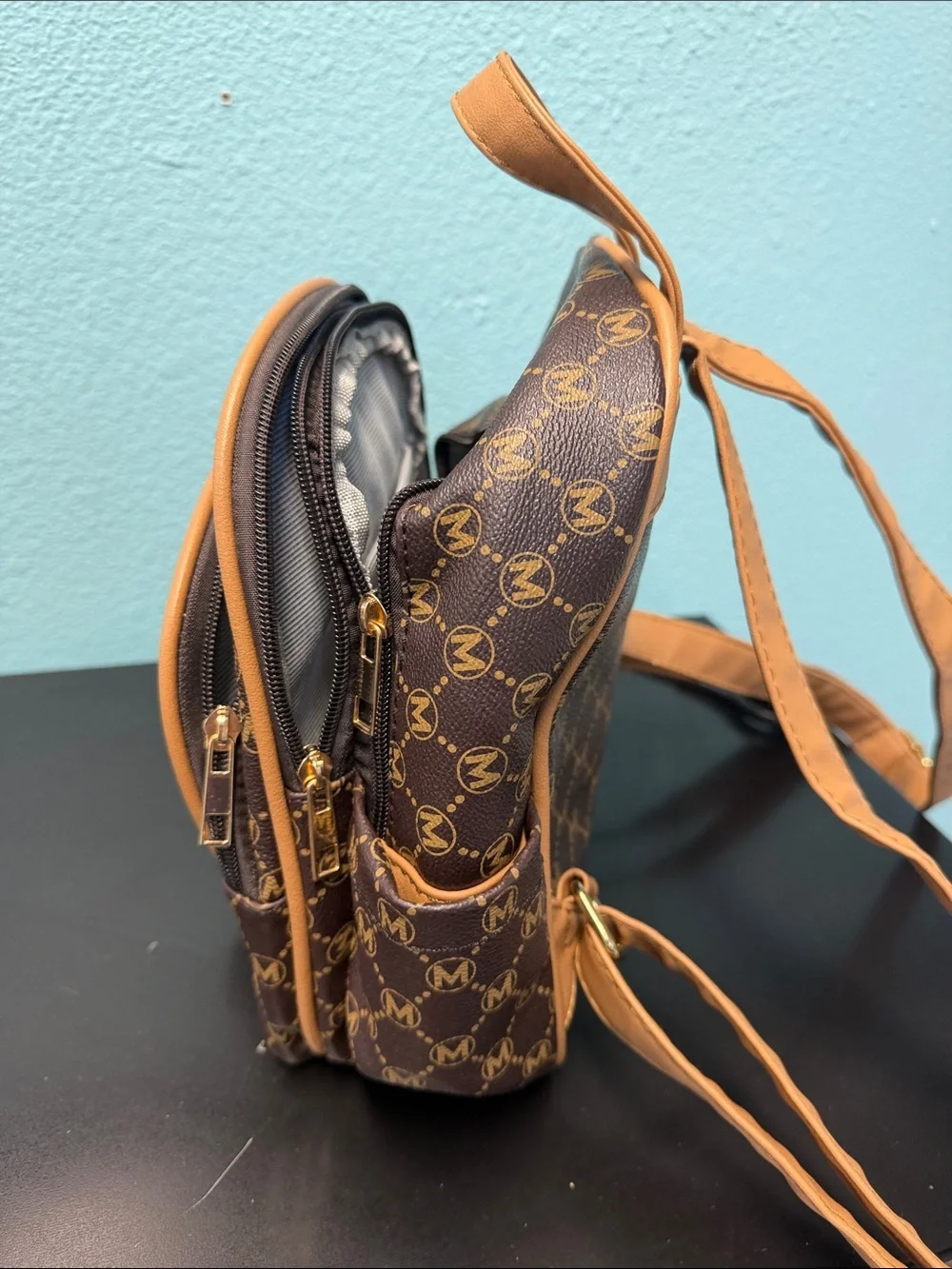 Source Unknown Brown and Tan Monogram Mini Backpack